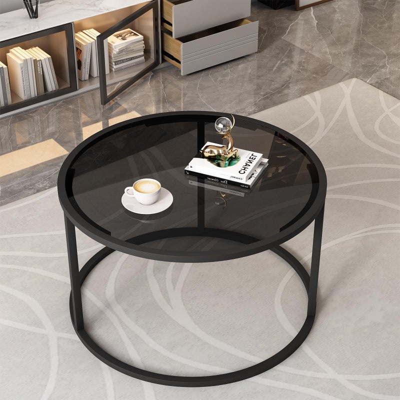 Easy Paws Glass Coffee Table Modern Center Table,Minimalist Round Coffee Tea Table,Tempered Glass-top with Sturdy Metal Frame for Living Room Bedroom Office and Small Space, 27 x 27 x 17 Inch,Gray Black - Image 5