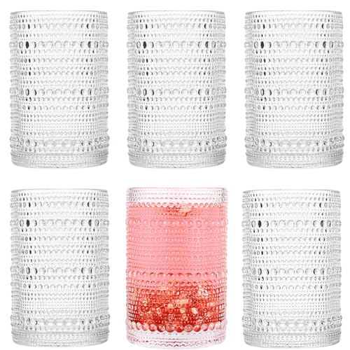 Dingerjar Hobnail Drinking Glasses set of 6（13 oz） Hobnail Water KItchen Glassware, Embossed Vintage Juice Glasses Tall Bar Drinkware - Image 1