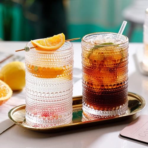 Dingerjar Hobnail Drinking Glasses set of 6（13 oz） Hobnail Water KItchen Glassware, Embossed Vintage Juice Glasses Tall Bar Drinkware - Image 4