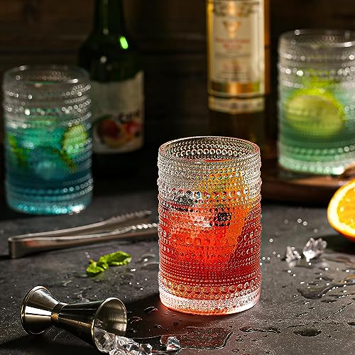 Dingerjar Hobnail Drinking Glasses set of 6（13 oz） Hobnail Water KItchen Glassware, Embossed Vintage Juice Glasses Tall Bar Drinkware - Image 3