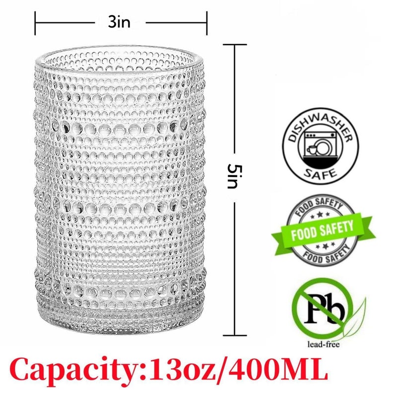 Dingerjar Hobnail Drinking Glasses set of 6（13 oz） Hobnail Water KItchen Glassware, Embossed Vintage Juice Glasses Tall Bar Drinkware - Image 2