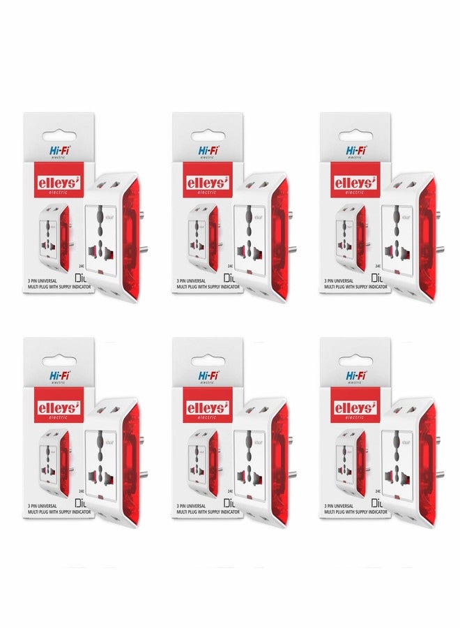Elleys' elleys 3 Pin Universal Travel Multi Plug for Electrical Appliances with Supply indicator- 240V (Red and White)(Pack of 6) - Image 1