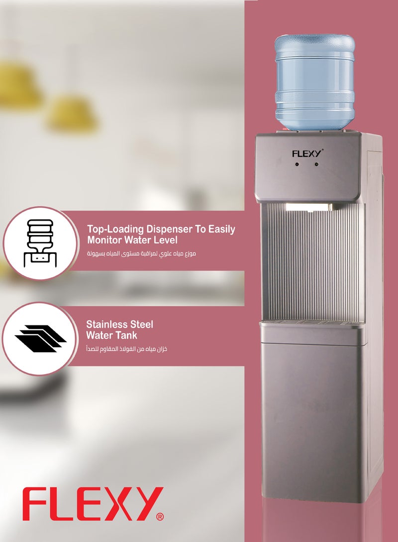 فليكسي موزع مياه بتقنية ألمانية بثلاث صنابير، ساخن/عادي/بارد، تبريد ضاغط، خزان من الفولاذ المقاوم للصدأ، تحكم تلقائي في درجة الحرارة، تحميل علوي، ضمان لمدة عامين، رمادي، مناسب للمكتب/المنزل/النادي الرياضي - Image 5