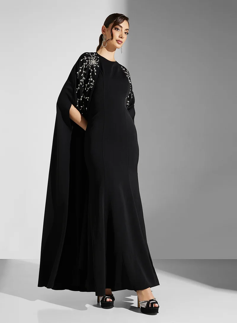 Akadia Fashion EMBELLISHED CAPE 2PCS CREPE DRESS