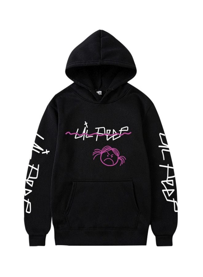 هودي أنيق بنمط مستوحى من الراب ومزين بطبعة عبارة Lil Peep أسود/أبيض/أرجواني - Image 1