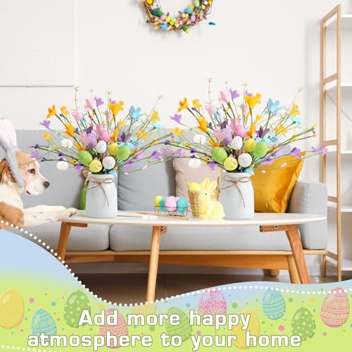 Nitial 2 Pcs Easter Picks and Vase Berry Picks Branches Spring Artificial Flower Arrangement with Colorful Eggs Berries and Flowers Stem for Easter Vase Gifts Party Home Table Decorations - Image 4