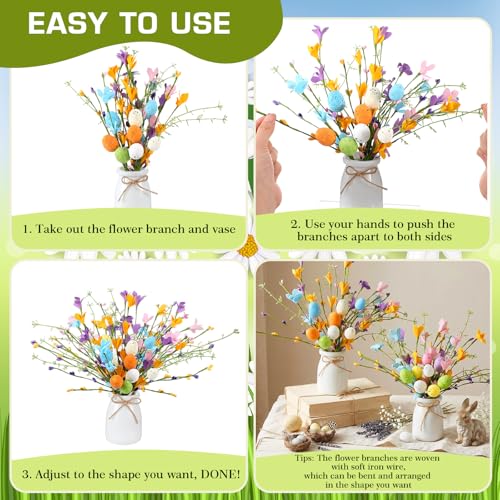 Nitial 2 Pcs Easter Picks and Vase Berry Picks Branches Spring Artificial Flower Arrangement with Colorful Eggs Berries and Flowers Stem for Easter Vase Gifts Party Home Table Decorations - Image 3