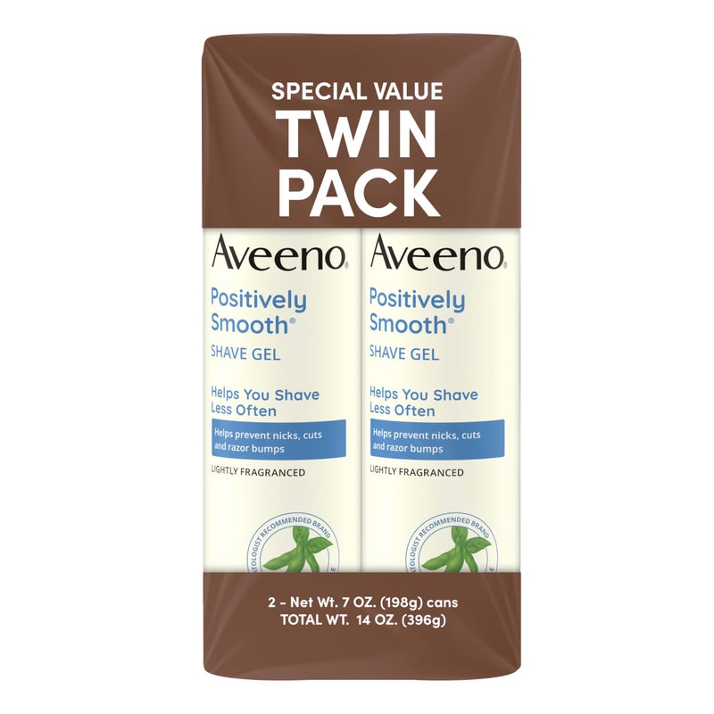 Aveeno Positively Smooth Moisturizing Shave Gel with Soy, Aloe & Vitamin E helps Prevent Nicks, Cuts & Razor Bumps, Creamy Shave Gel for a Close, Smooth Shave, Lightly Fragranced, Twin Pack, 2 x 7 oz - Image 1