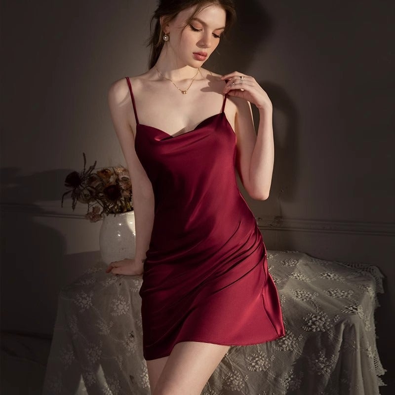 Chen Xie Women's Summer Satin Silk Cami Nightdress - V-Neck Sleeveless Midi Sleep Dress, Cool Breathable Ice Silk Lounge Slip - Image 1