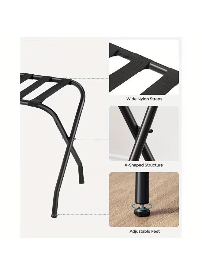 VITION Luggage Rack, Folding Suitcase Stand with Nylon Straps and Steel Frame, for Guest Room, Hotel, Bedroom (Pack of 2) Black - Image 2