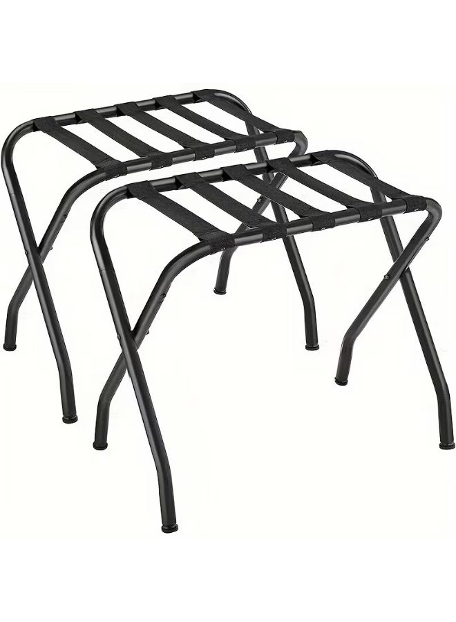 VITION Luggage Rack, Folding Suitcase Stand with Nylon Straps and Steel Frame, for Guest Room, Hotel, Bedroom (Pack of 2) Black - Image 1