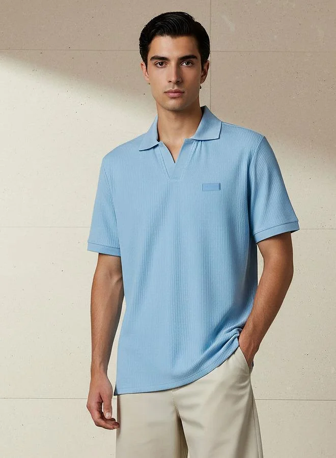 لي كوبر Lee Cooper Men Regular Fit Collared Neck Short Sleeve Ribbed Polo T-shirt