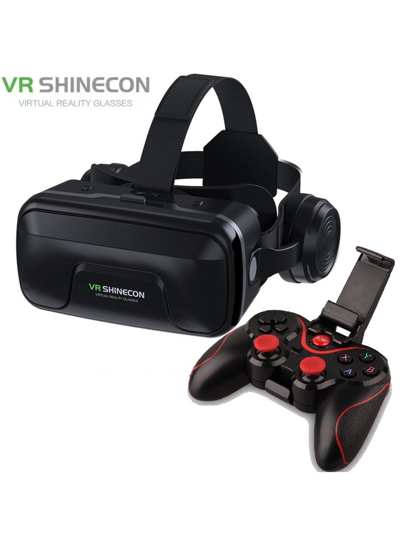 general Classic VR Goggles VR SHINECON 3D Virtual Reality Glasses+ Controller Bluetooth Headset Version VR Glasses for TV, Movies & Video Games Compatible with iOS & Android Smartphone Within 5.5-7.2 inch Screen Phone Eye Protected Soft & Comfortable Adjustable Distance IMAX Giant Screen/Optical Lenses/Panoramic Roaming/ Immersive Games - Image 1