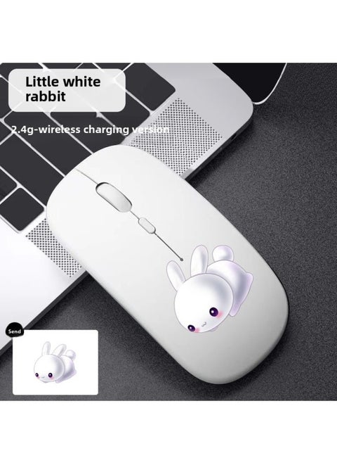 Wireless Mouse Bluetooth Mute Dual-Mode Rechargeable Mouse Laptop Office Silent Unlimited Tablet-Specifications:Little White Rabbit-wireless Charging Version [send The Same Mouse Pad] - Official Standard