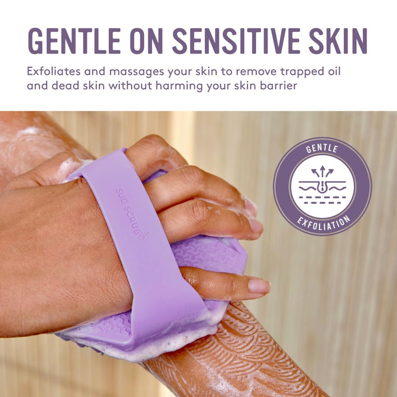 Sud Scrub Antimicrobial Silicone Body Scrubber  Exfoliating Body Scrubber for Sensitive Skin  Eco Friendly Shower Scrubber for Body  Silicone Body Brush for Showering  Purple - Image 3