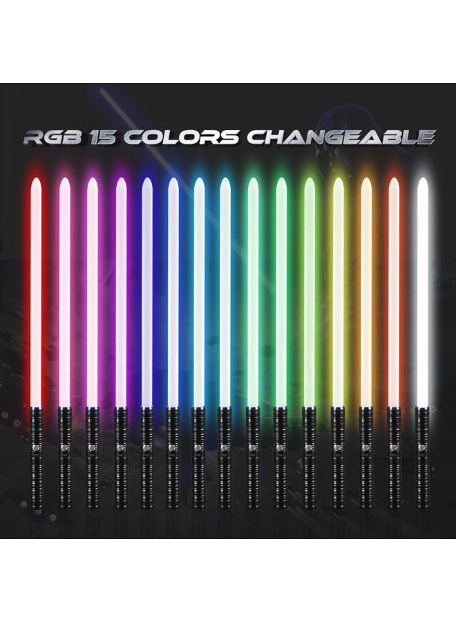 Joyyy Lightsabers 2 Pack, RGB 15 Color Dueling Lightsabers with FX Sound & Motion Sensor, USB Rechargeable Light Sabers with Connectors for Adults Kids Halloween Christmas Cosplay Gift (Black) - Image 1