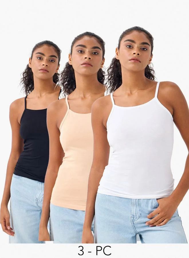 Splash FAV Set of 3   Camisole with Scoop Neck and Spaghetti Straps