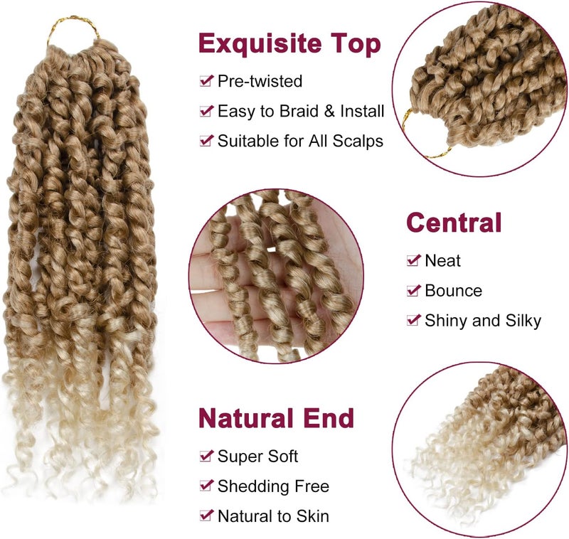NAYOO Passion Twist Hair - 8 Packs 8 Inch Passion Twist Crochet Hair For Black Women, Crochet Pretwisted Curly Hair Passion Twists Synthetic Braiding Hair Extensions(8 Inch 8 Packs, T27/613) - Image 3
