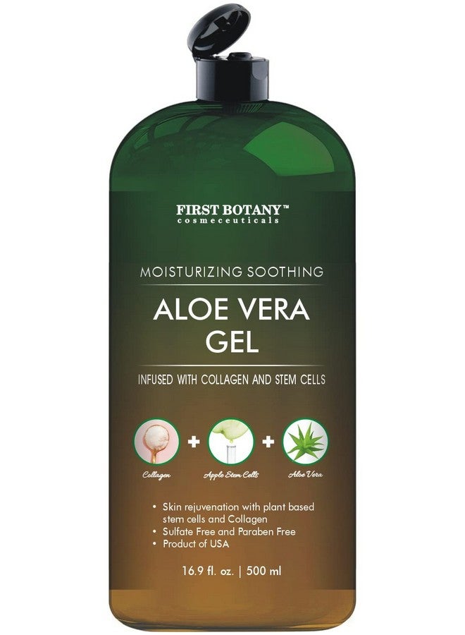 First Botany Pure Aloe Vera Gel 100% Fresh Pure Aloe Infused With Stem Cells Collagen Tea Tree Oil Natural Raw Moisturizer For Face Skin Body Hair Perfect For Sunburn Acne Razor Bumps 16.9 Fl Oz - Image 1