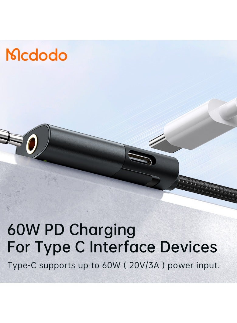 Mcdodo 2-in-1 Type-C Audio Adapter with 3.5mm Jack and 60W PD Charging, With Microphone and Wired Control, Type-C Charger Adapter for iPad Pro and Type-C Devices - Image 3