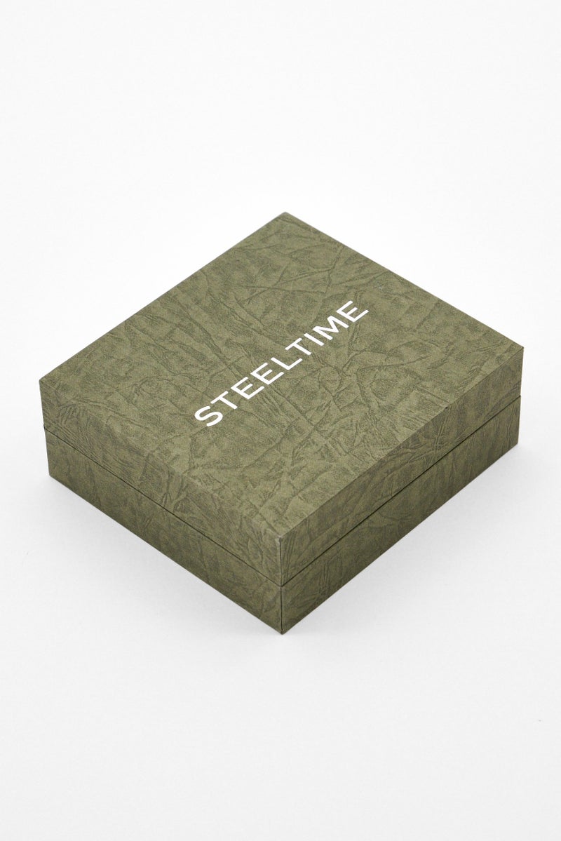 Steeltime سوار جلد مضفر للرجال مع خرز من الفولاذ المقاوم للصدأ، أسود - Image 2