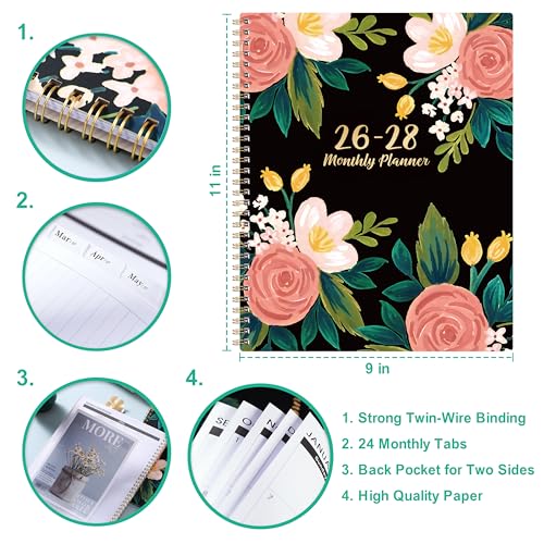 Feteulo 2026-2028 Monthly Planner/Calendar - 2 Year Planner, Jul 2026 - Jun 2028, Monthly Calendar 2026-2028 with Two-Side Pocket, 9'' x 11'', Tabs, Sturdy Binding - Image 2