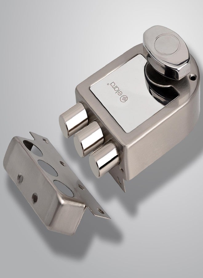 إلارا قفل باب Elara Tribolt 1CK للباب الرئيسي، مناسب للأبواب الخشبية، قفل باب خشبي يفتح من الداخل مع 4 مفاتيح نحاسية قابلة للعكس (تشطيب SS، EDL-11، Tri Bolt، Ultra Key) - Image 1