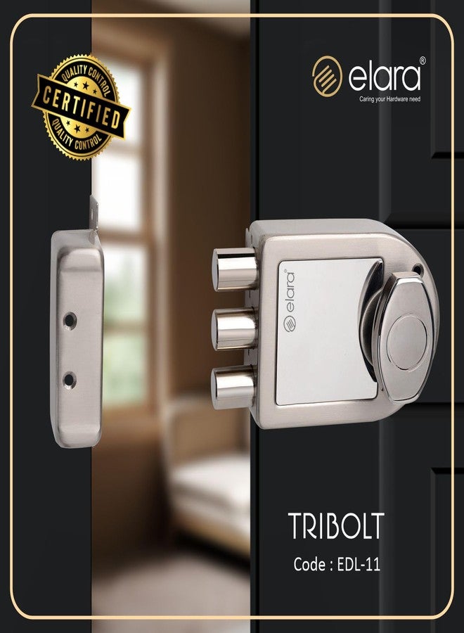 إلارا قفل باب Elara Tribolt 1CK للباب الرئيسي، مناسب للأبواب الخشبية، قفل باب خشبي يفتح من الداخل مع 4 مفاتيح نحاسية قابلة للعكس (تشطيب SS، EDL-11، Tri Bolt، Ultra Key) - Image 3