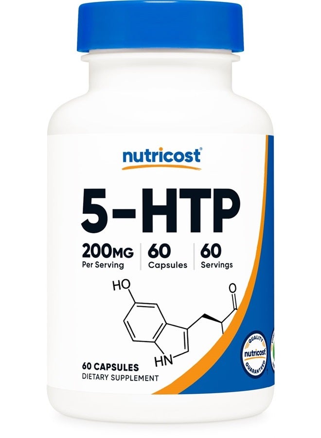Nutricost 5-HTP 200mg, 60 Vegetarian Capsules (5-Hydroxytryptophan) - Non-GMO & Gluten Free - Image 1