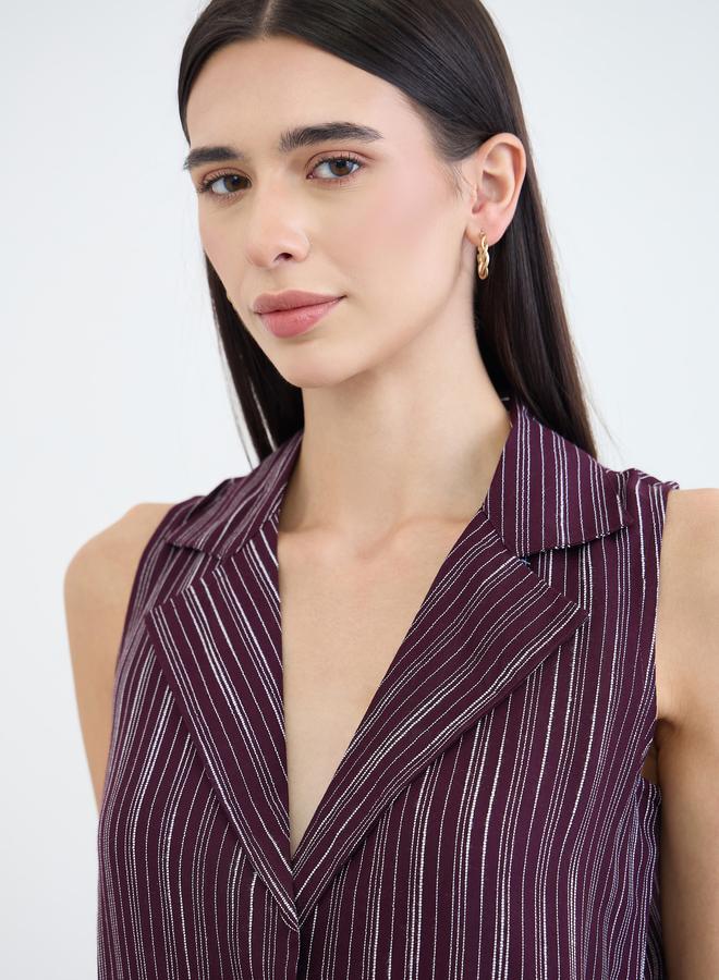 Styli Burgundy Striped Waistcoat and Wide Leg Pants Co-ords - Image 4