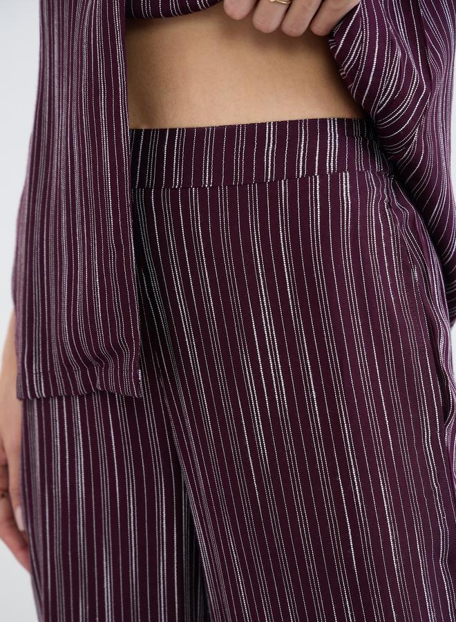 Styli Burgundy Striped Waistcoat and Wide Leg Pants Co-ords - Image 5