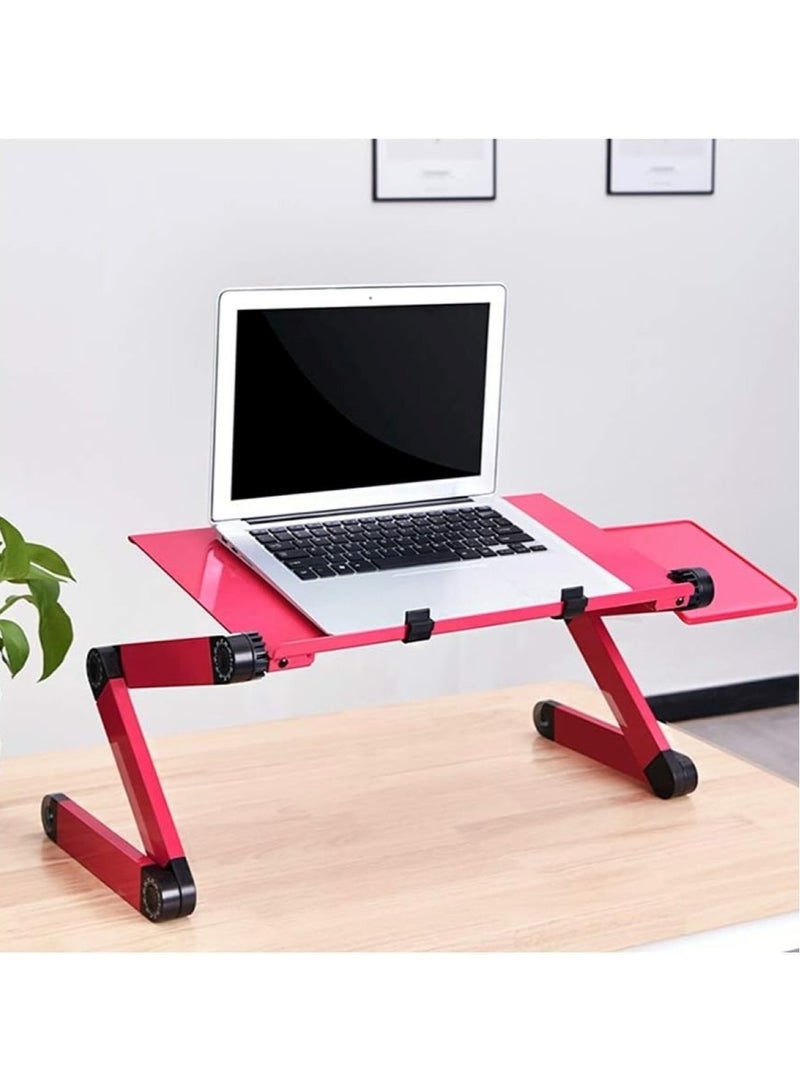 Huitich Extended Version Laptop Desk: Aluminium Alloy Folding Portable Laptop Table Notebook Desk Stand Bed Sofa Tray with Book Holder Pink - Image 3