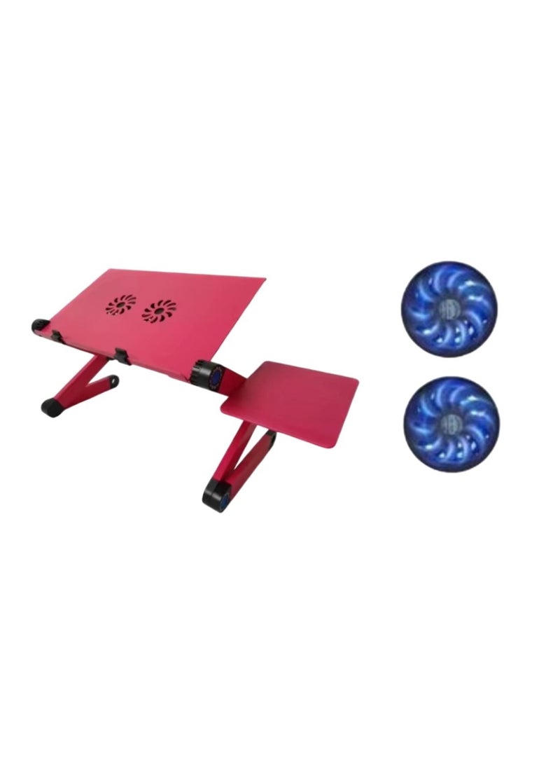 Huitich Extended Version Laptop Desk: Aluminium Alloy Folding Portable Laptop Table Notebook Desk Stand Bed Sofa Tray with Book Holder Pink - Image 1