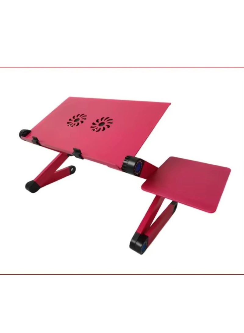 Huitich Extended Version Laptop Desk: Aluminium Alloy Folding Portable Laptop Table Notebook Desk Stand Bed Sofa Tray with Book Holder Pink - Image 2