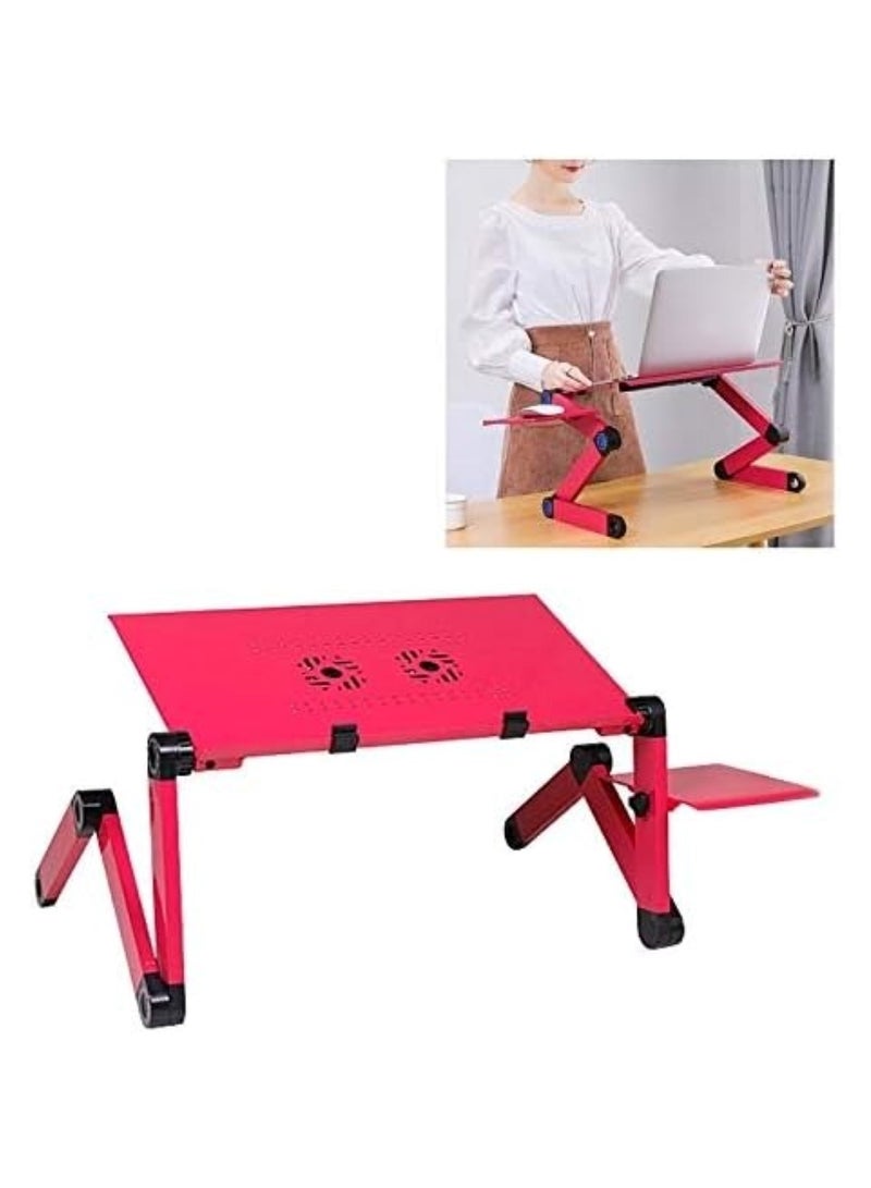 Huitich Extended Version Laptop Desk: Aluminium Alloy Folding Portable Laptop Table Notebook Desk Stand Bed Sofa Tray with Book Holder Pink - Image 5