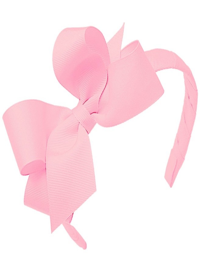 Wee Ones Girls' Classic Grosgrain Hair Bow on a Wrapped Headband, Stylish For All Hair Types, Medium Bow, Light Pink - Image 1