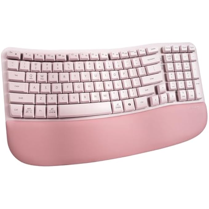 rayihni RT08 WAVE KEYS WIRELESS ERGONOMIC KEYBOARD WITH CUSHIONED PALM REST, 2.4GHZ ERGO CORDLESS USB COMPUTER KEYBOARD, COMFORTABLE NATURAL TYPING, FOR LAPTOP, MAC, WINDOWS PINK - Image 1