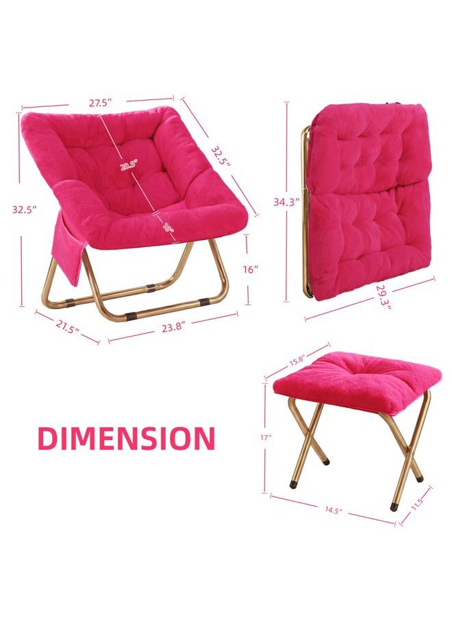 Kasunpul Comfy Saucer Chair, Foldable Living Room Chairs, Soft Faux Fur Lounge Chair for Bedroom, Reading Chairs for Adults, Teens, X-Large (Hot Pink) - Image 3