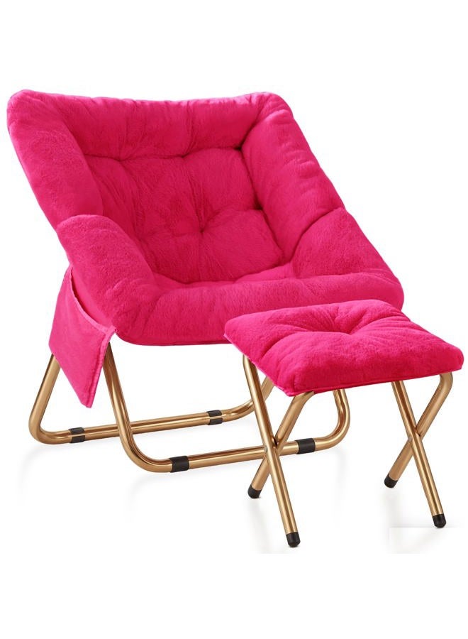 Kasunpul Comfy Saucer Chair, Foldable Living Room Chairs, Soft Faux Fur Lounge Chair for Bedroom, Reading Chairs for Adults, Teens, X-Large (Hot Pink) - Image 1