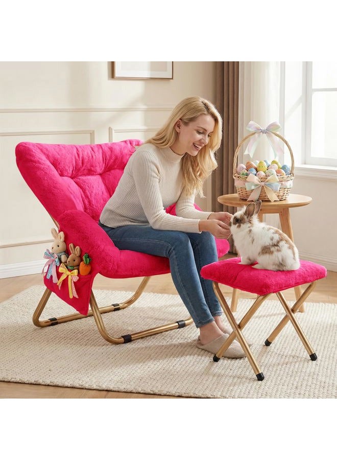 Kasunpul Comfy Saucer Chair, Foldable Living Room Chairs, Soft Faux Fur Lounge Chair for Bedroom, Reading Chairs for Adults, Teens, X-Large (Hot Pink) - Image 5
