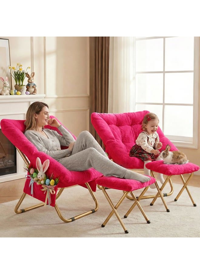 Kasunpul Comfy Saucer Chair, Foldable Living Room Chairs, Soft Faux Fur Lounge Chair for Bedroom, Reading Chairs for Adults, Teens, X-Large (Hot Pink) - Image 2