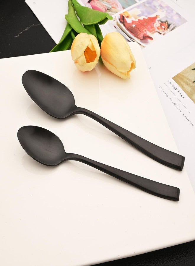 Snplowum Black 18/10 Stainless Steel Dessert Spoon Set of 8, Soup Spoon Mixing Milk Teaspoon Cream Scoop, Matte Finish (6.69-inch) - Image 2
