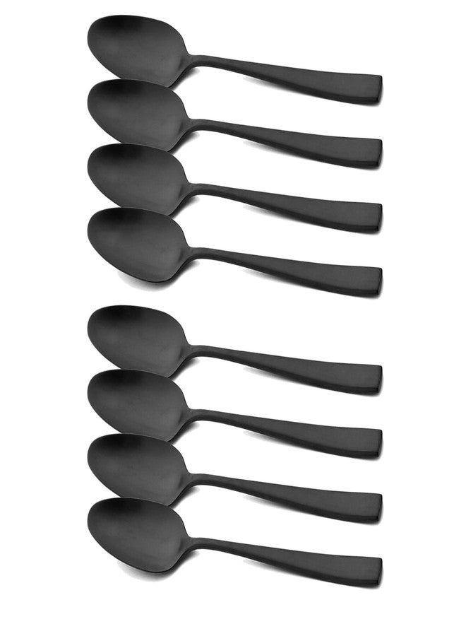 Snplowum Black 18/10 Stainless Steel Dessert Spoon Set of 8, Soup Spoon Mixing Milk Teaspoon Cream Scoop, Matte Finish (6.69-inch) - Image 1