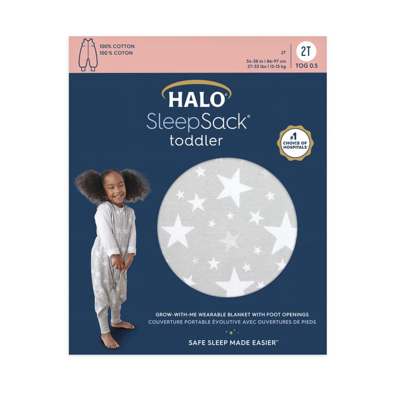 هالو HALO Sleepsack Toddler Sleeping Bag, 100% Cotton Wearable Blanket, TOG 0.5, in The Stars, 2T - Image 3