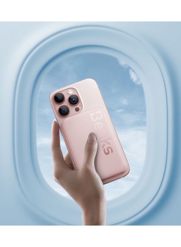 BENKS Mαgsafe Power bank 6000 mAh, Magnetic Wireless Mini Power Bank Battery with USB C Cable, External MαgSafe Battery for iPhone 15/14/13/12 Series, Pink - Image 3