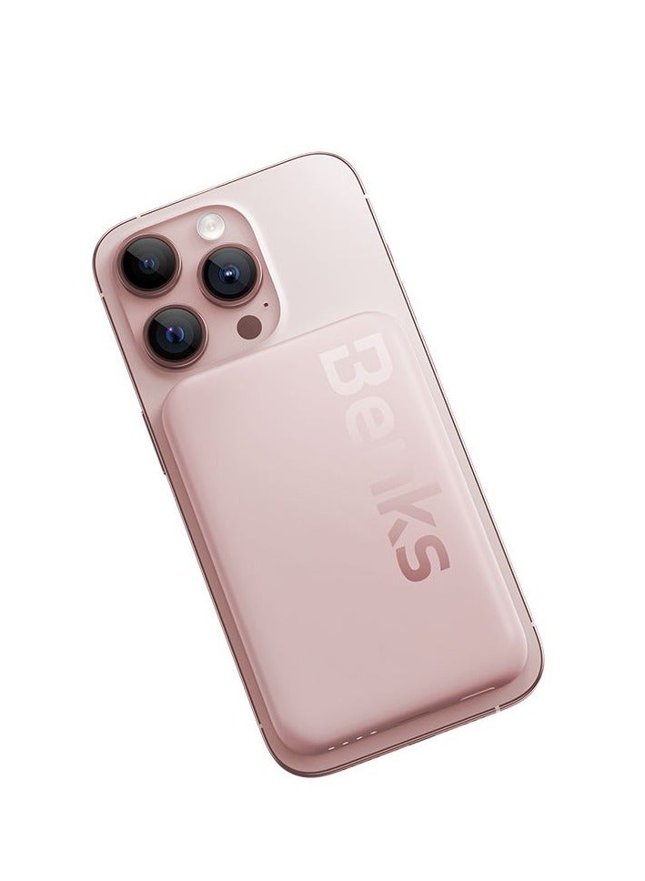BENKS Mαgsafe Power bank 6000 mAh, Magnetic Wireless Mini Power Bank Battery with USB C Cable, External MαgSafe Battery for iPhone 15/14/13/12 Series, Pink - Image 1