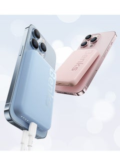 Benks BENKS Mαgsafe Power bank 6000 mAh, Magnetic Wireless Mini Power Bank Battery with USB C Cable, External MαgSafe Battery for iPhone 15/14/13/12 Series, Pink  - Image 5