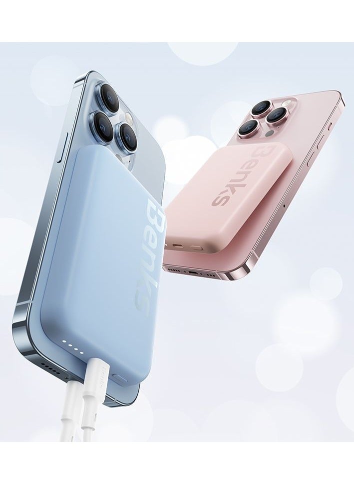 BENKS Mαgsafe Power bank 6000 mAh, Magnetic Wireless Mini Power Bank Battery with USB C Cable, External MαgSafe Battery for iPhone 15/14/13/12 Series, Pink - Image 5