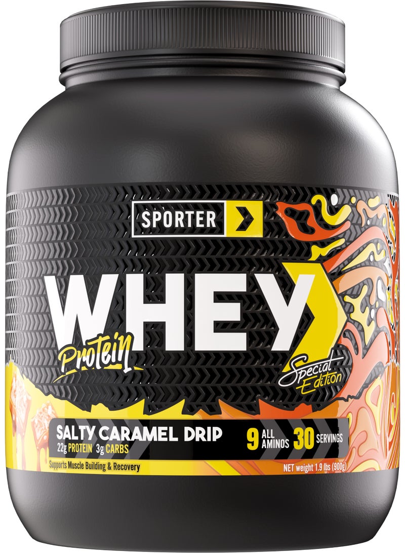 Sporter Whey Protein Powder - High Primary Source Protein 22.5 Grams for Muscle Building, Support & Recovery - Salty Caramel Drip - Image 1