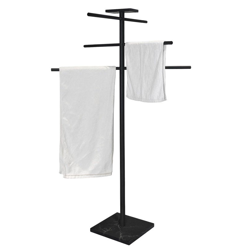 EADOT Swimming Pool Towel Rack with Tray 304 Stainless Steel 6 Arms Freestanding Swimming Pool Towel HolderBlack Marble Base Outdoor Bath Sheet Drying Bar for Spa Hot Tub  Patio